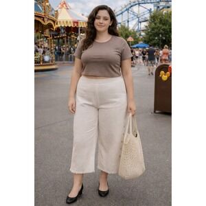 Pink Lily Cream White‎ Linen Lagenlook Wide Leg Capri Pants 3XL